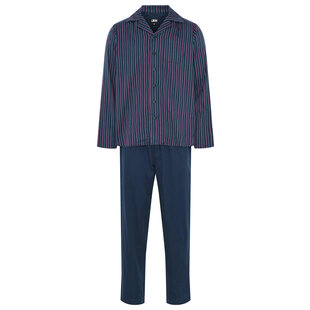 JBS Men's Pyjama Set Long Striped With Button Closure Blue