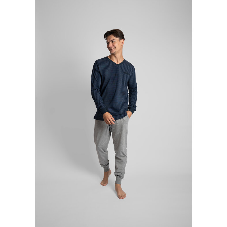 Phil & Co Phil & Co Essential Heren Pyjamaset Lang Blauw / Grijs