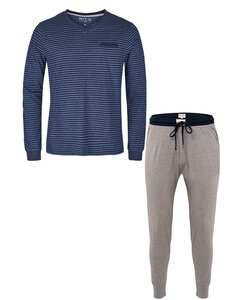 Phil & Co Essential Heren Pyjamaset Lang Blauw / Grijs