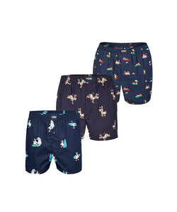 Happy Shorts X Heren Wijde Boxershort Met Binnenbroek Surfende Zeemeeuw/Ezel/Luiaard Print 3-Pack