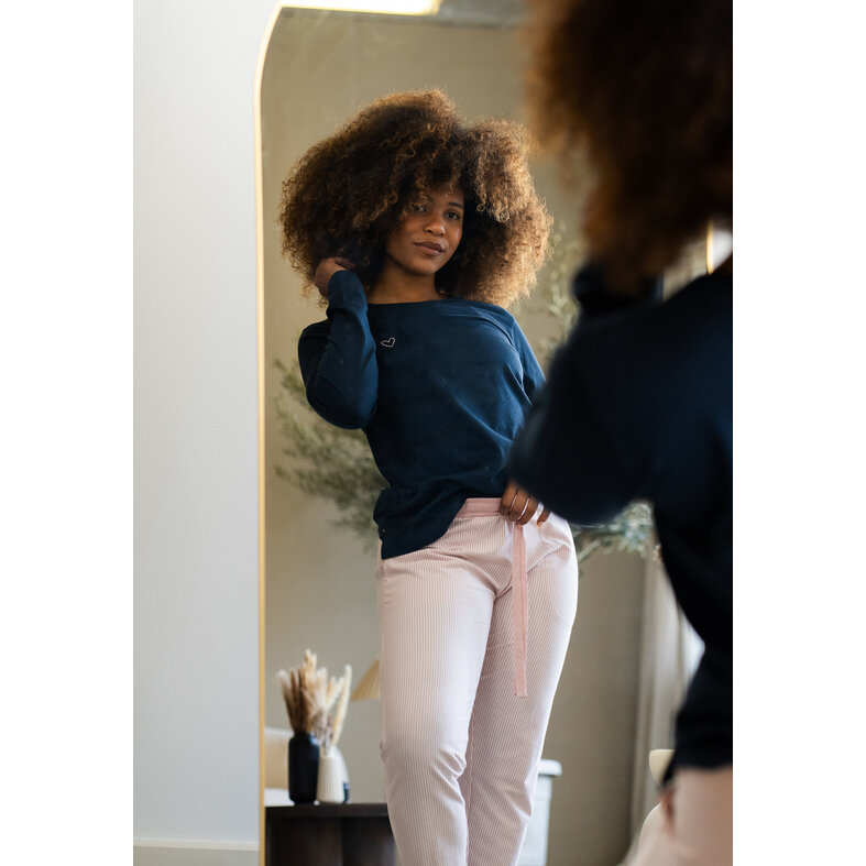 By Louise By Louise Essential Dames Pyjama Set Lang Katoen Blauw