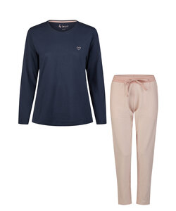 By Louise Essential Dames Pyjama Set Lang Katoen Blauw