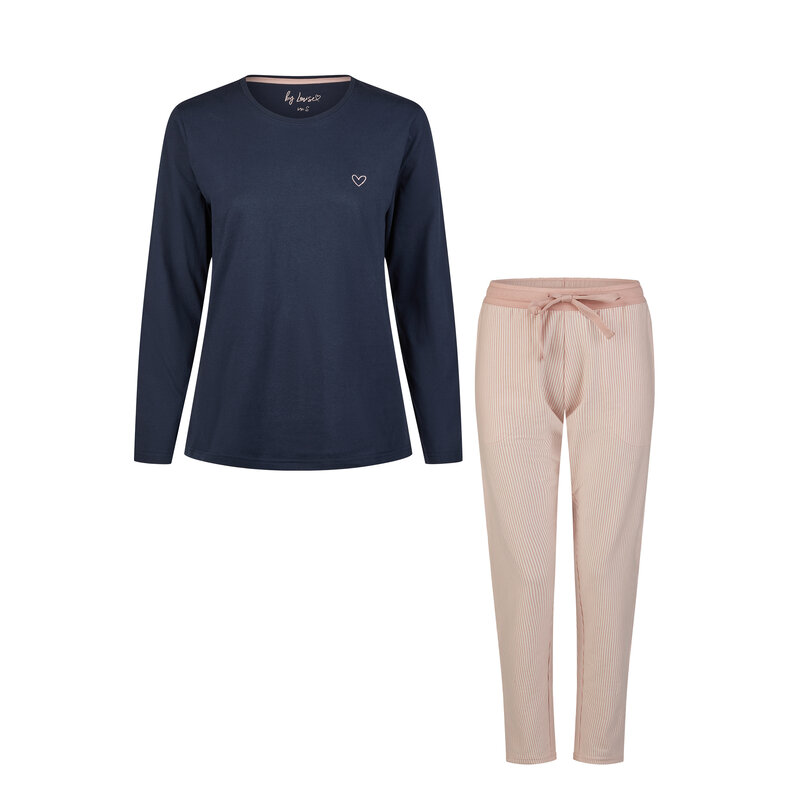 By Louise By Louise Essential Dames Pyjama Set Lang Katoen Blauw