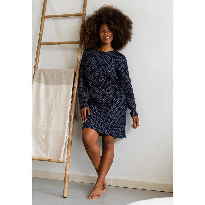 By Louise By Louise Essential Dames Nachthemd Lange Mouw AOP Blauw