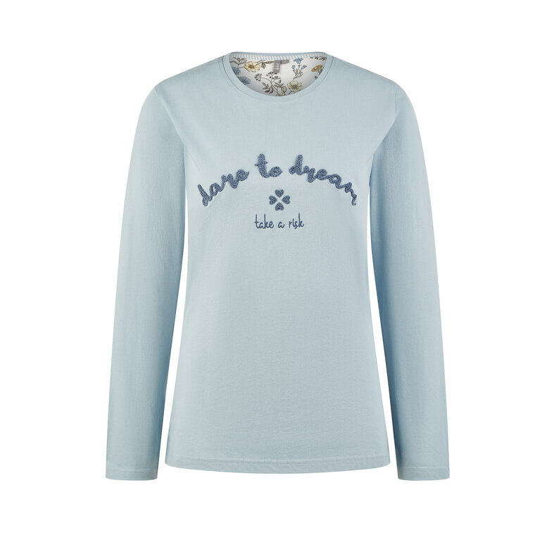 By Louise By Louise Dames Pyjama Set Lang Dare To Dream Bloemen Print Lichtblauw