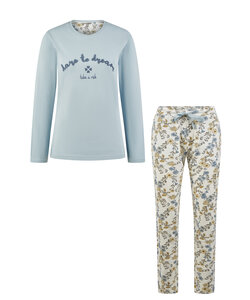 By Louise Ladies Pyjama Set Long Dare To Dream Floral Print Light Blue