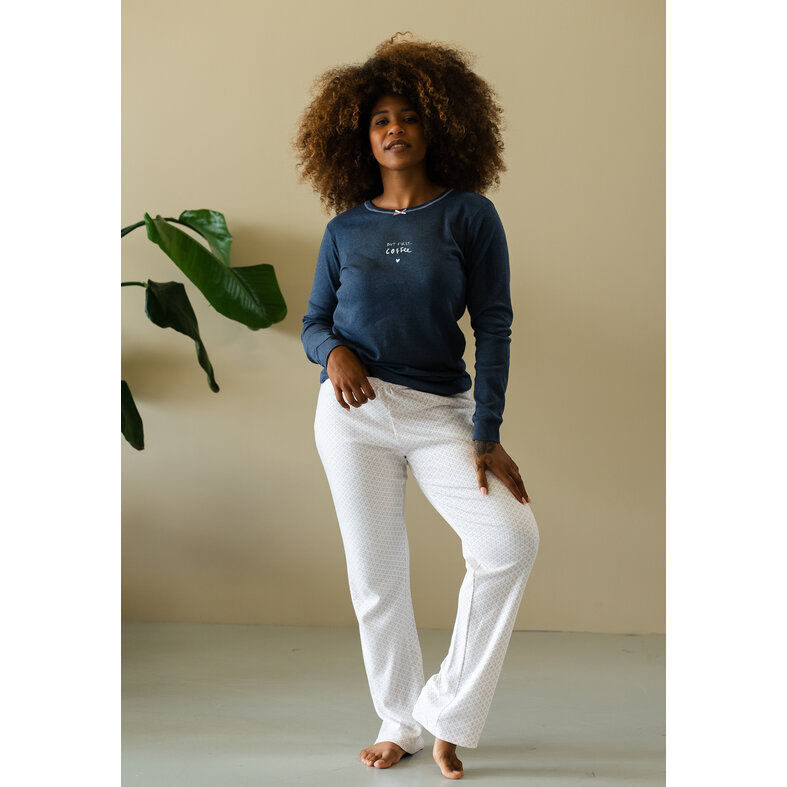 By Louise By Louise Dames Winter Pyjama Set Lang Interlock Blauw