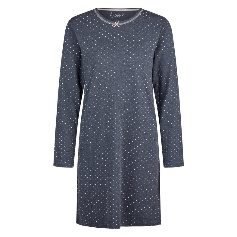 By Louise By Louise Dames Nachthemd Interlock Lange Mouw Gestipt Blauw