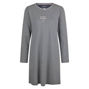 By Louise Dames Nachthemd Interlock Lange Mouw Gestreept Blauw