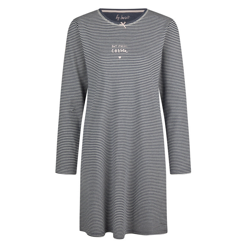 By Louise By Louise Ladies Nightshirt Interlock Long Sleeve Striped Blue