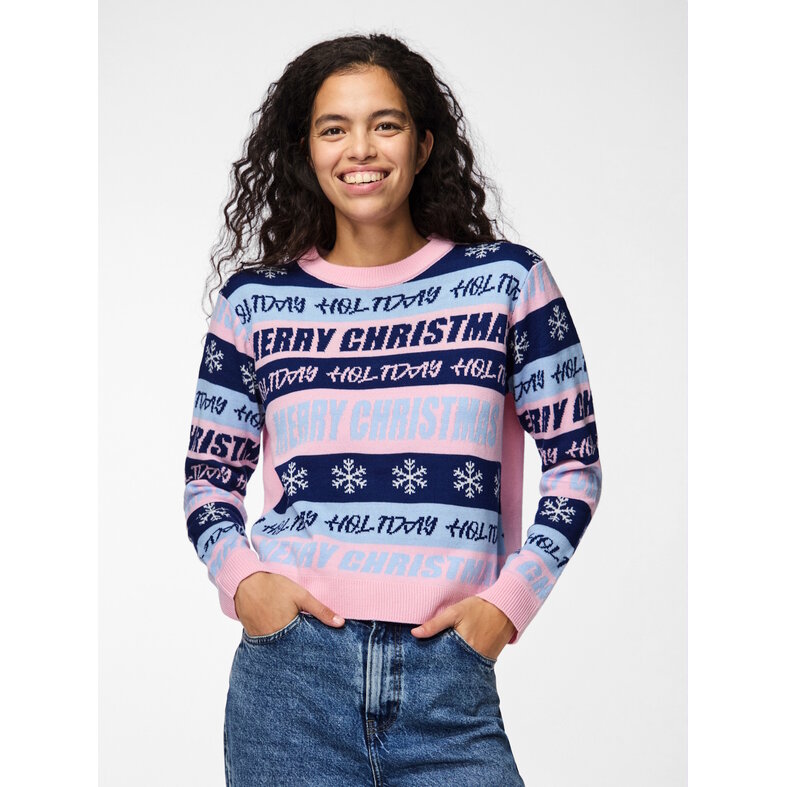 PIECES Pieces Ladies Knitted Christmas Sweater PCHOLLI XMAS Pink/Blue