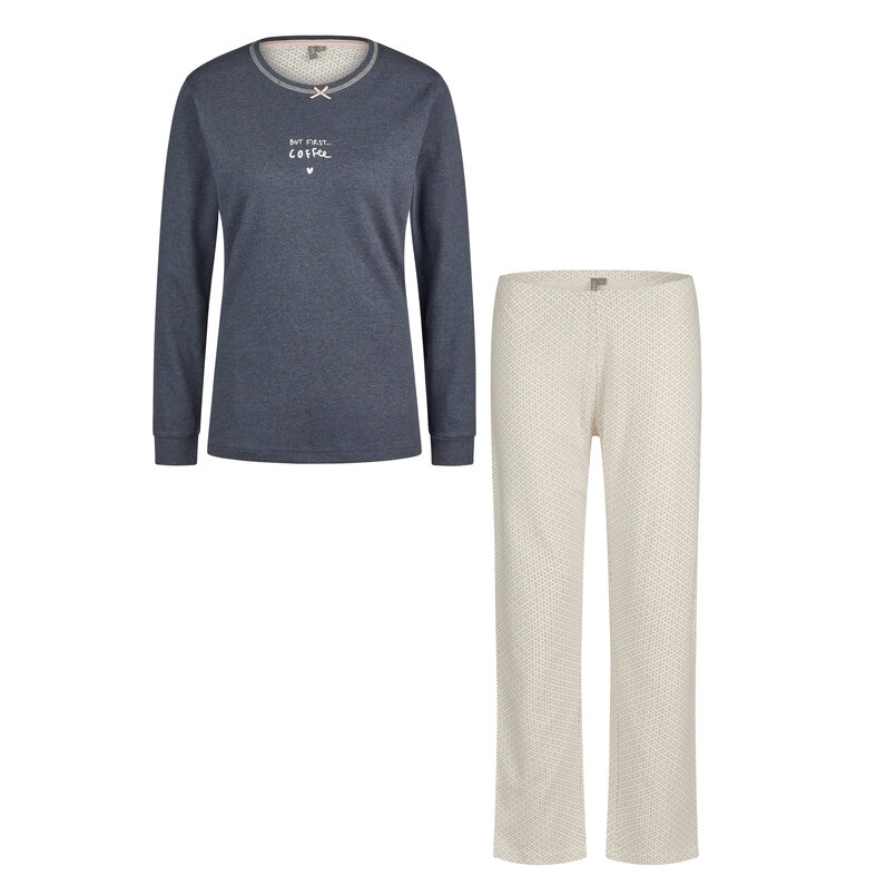 By Louise By Louise Dames Winter Pyjama Set Lang Interlock Blauw