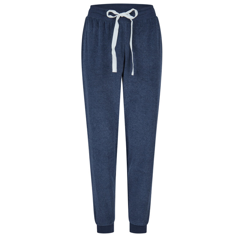 By Louise By Louise Dames Winter Pyjama Set Lang Badstof Gestreept Blauw