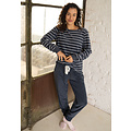 By Louise By Louise Dames Winter Pyjama Set Lang Badstof Gestreept Blauw
