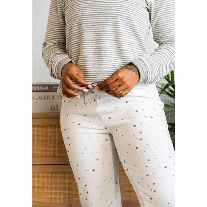 By Louise By Louise Ladies Winter Pajama Set Long Terry Striped White