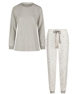 By Louise Dames Winter Pyjama Set Lang Badstof Gestreept Wit