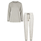 By Louise By Louise Dames Winter Pyjama Set Lang Badstof Gestreept Wit