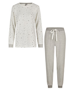By Louise Dames Winter Pyjama Set Lang Badstof Sterren Wit