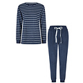By Louise By Louise Dames Winter Pyjama Set Lang Badstof Gestreept Blauw