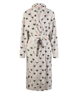 By Louise Fleece Bathrobe Ladies Hearts Grey