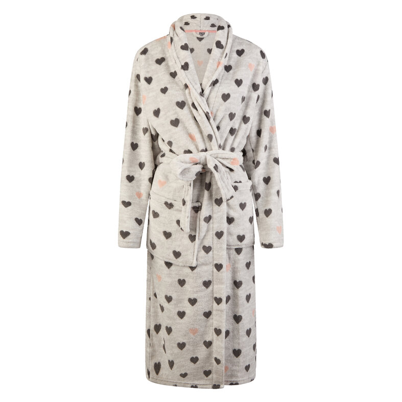 By Louise By Louise Fleece Bathrobe Ladies Hearts Grey