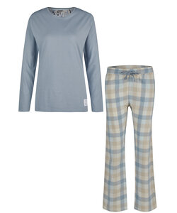 By Louise Dames Pyjama Set Lang Flanel Geruit Blauw