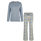 By Louise By Louise Dames Pyjama Set Lang Flanel Geruit Blauw