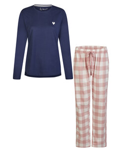 By Louise Dames Pyjama Set Lang Flanel Geruit Roze