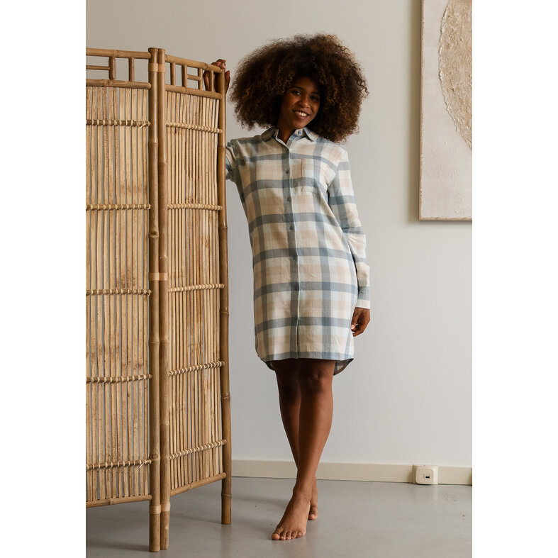 By Louise By Louise Ladies Pyjamas Nightshirt Long Flannel Checkered Blue