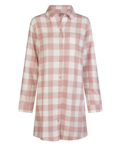 By Louise Dames Pyjama Nachthemd Lang Flanel Geruit Roze