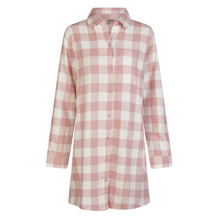 By Louise Dames Pyjama Nachthemd Lang Flanel Geruit Roze