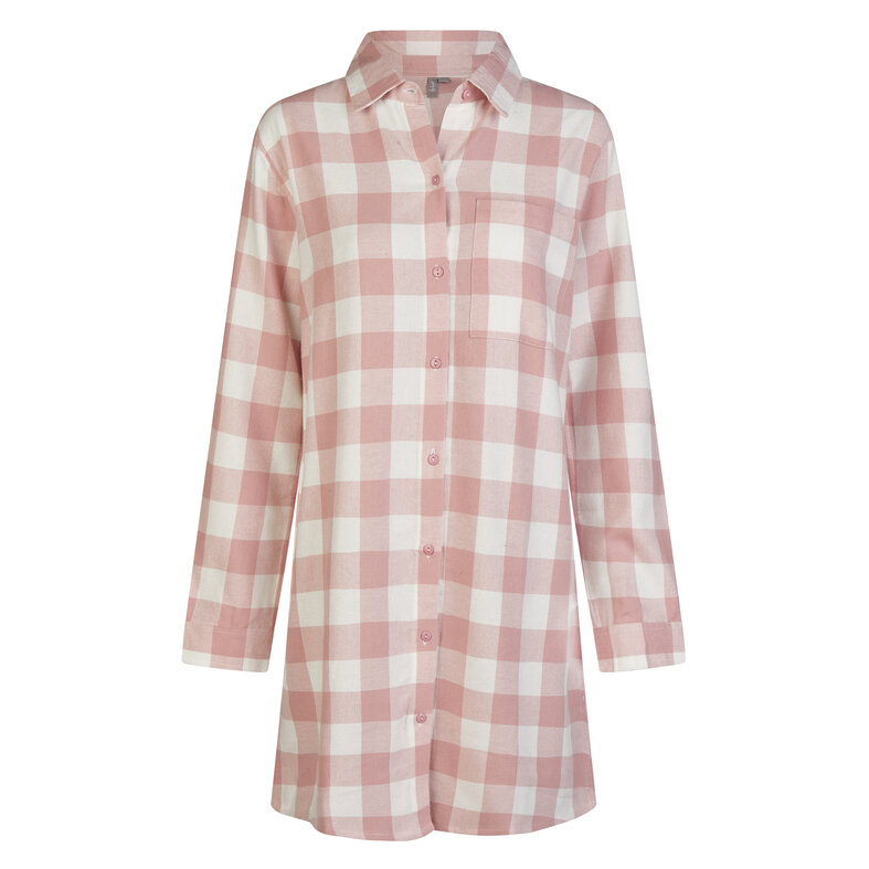 By Louise By Louise Ladies Pyjamas Nightshirt Long Flannel Checkered Pink