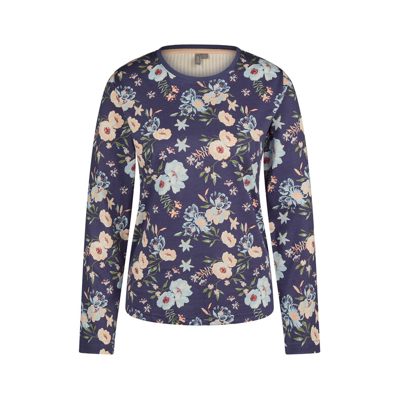 By Louise By Louise Dames Pyjama Set Jersey Katoen Gebloemd Blauw Oranje