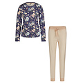 By Louise By Louise Dames Pyjama Set Jersey Katoen Gebloemd Blauw Oranje