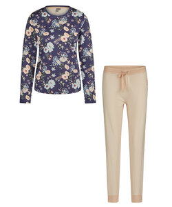 By Louise Ladies Pajama Set Jersey Cotton Floral Blue Orange