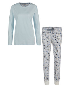 By Louise Dames Pyjama Set Jersey Katoen Gebloemd Lichtblauw