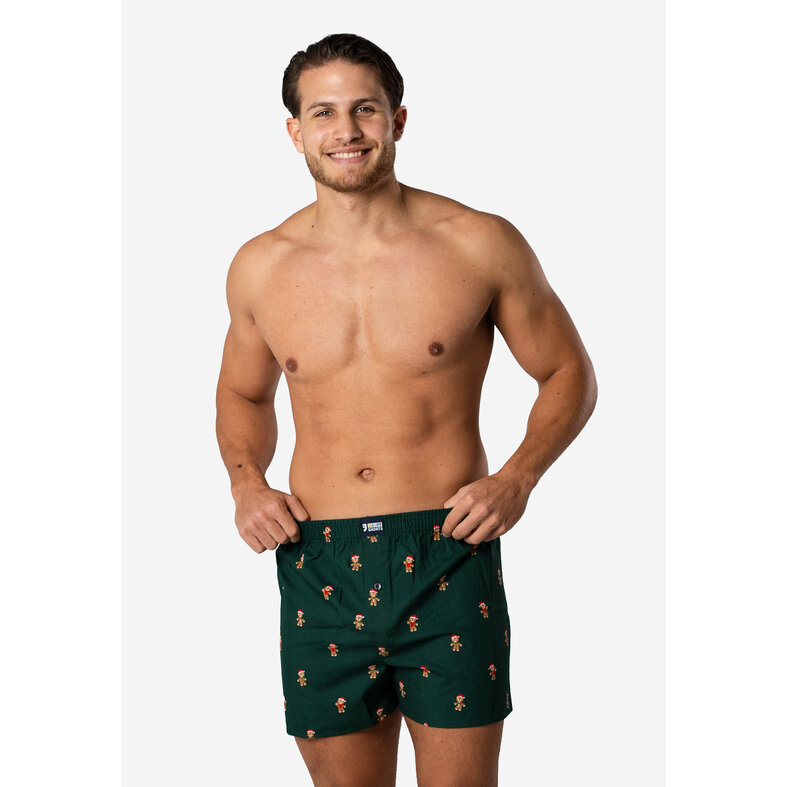 Happy Shorts Happy Shorts Men's Wide Boxer Shorts Christmas Print Gingerbread Men Green