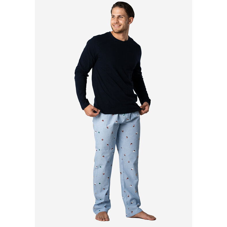 Happy Shorts Happy Shorts Men's Christmas Pajama Set Shirt + Pants Giftbox Skiing Santa Blue