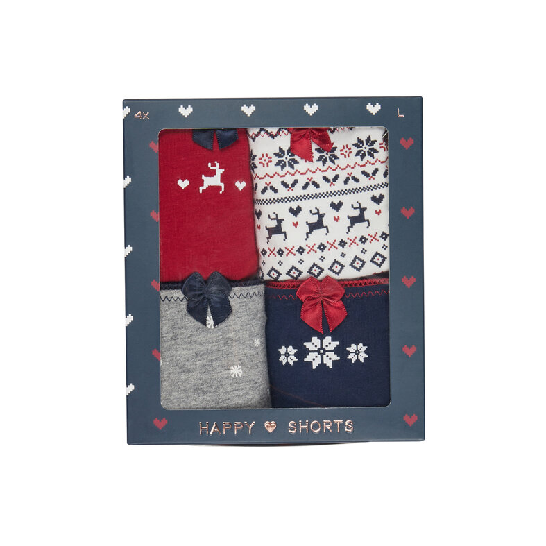 Happy Shorts Happy Shorts Dames Kerst Slips 4-Pack Rood/Wit/Grijs/Blauw
