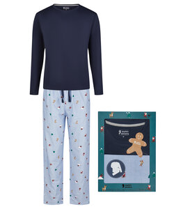 Happy Shorts Heren Kerst Pyjama Set Shirt + Broek Giftbox Skiing Santa Blauw