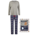Happy Shorts Happy Shorts Ladies Christmas Pajama Set Shirt + Pants Giftbox Flannel Checkered Gray