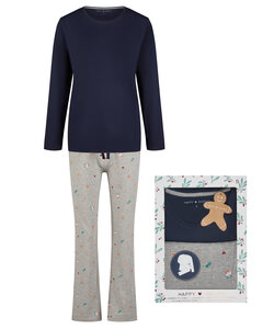 Happy Shorts Dames Kerst Pyjama Set Shirt + Broek Giftbox Bakkerij Blauw