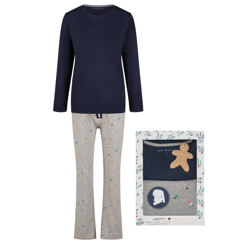 Happy Shorts Happy Shorts Dames Kerst Pyjama Set Shirt + Broek Giftbox Bakkerij Blauw