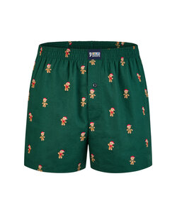 Happy Shorts Heren Wijde Boxershorts Kerst Print Gingerbread Men Green