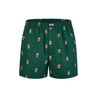 Happy Shorts Heren Wijde Boxershorts Kerst Print Gingerbread Men Green