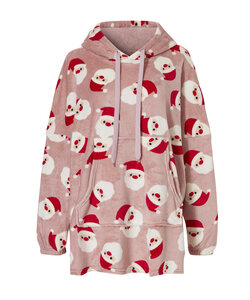 Dames Huggle Fleece Hoodie Loungewear Incl Capuchon Kerstman Roze
