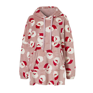 Dames Huggle Fleece Hoodie Loungewear Incl Capuchon Kerstman Roze