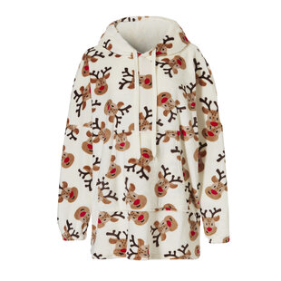 Dames Huggle Fleece Hoodie Loungewear Incl Capuchon Kerst Rendier Wit