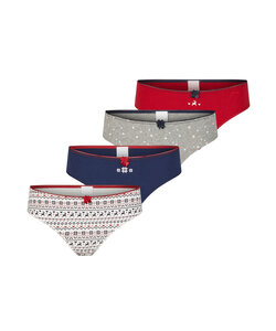 Happy Shorts Dames Kerst Slips 4-Pack Rood/Wit/Grijs/Blauw