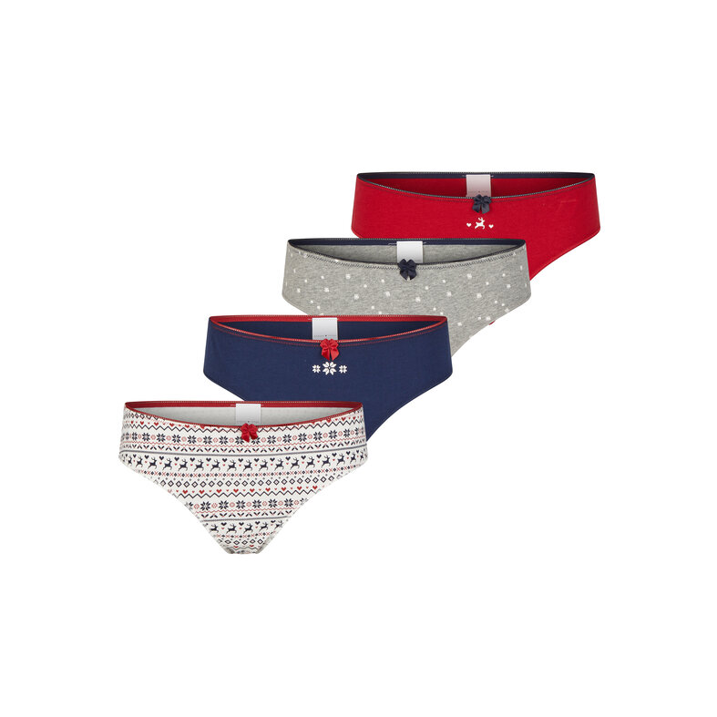 Happy Shorts Happy Shorts Ladies Christmas Slips 4-Pack Red/White/Gray/Blue
